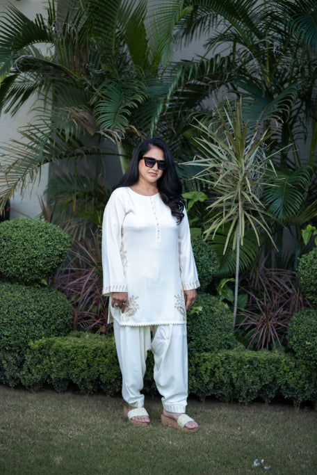Off White Paisley Embroidered Shalwar Kameez