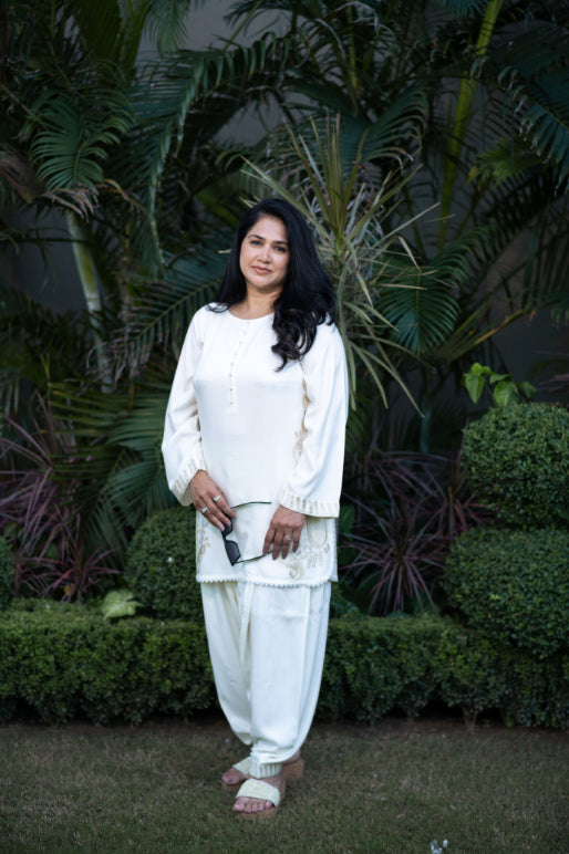 Off White Paisley Embroidered Shalwar Kameez