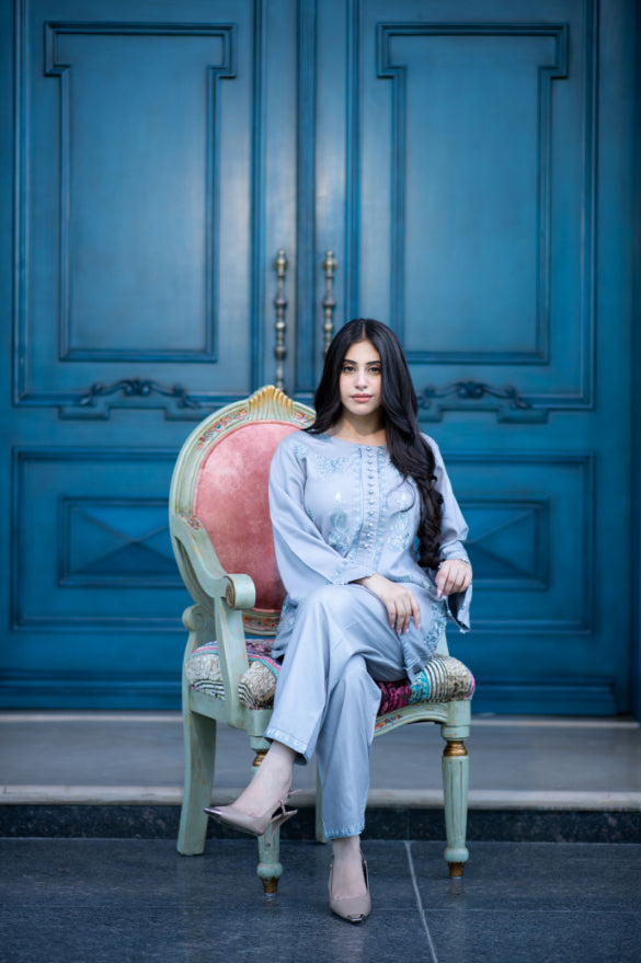 Grey Embroidered Shalwar Kameez