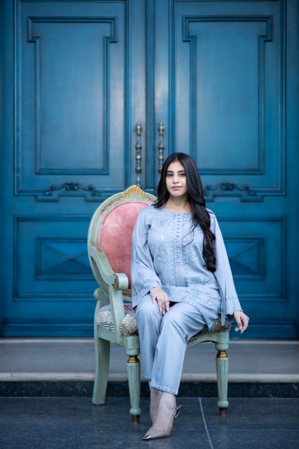 Grey Embroidered Shalwar Kameez
