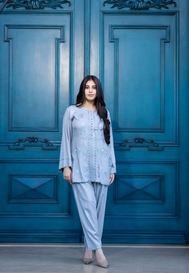 Grey Embroidered Shalwar Kameez