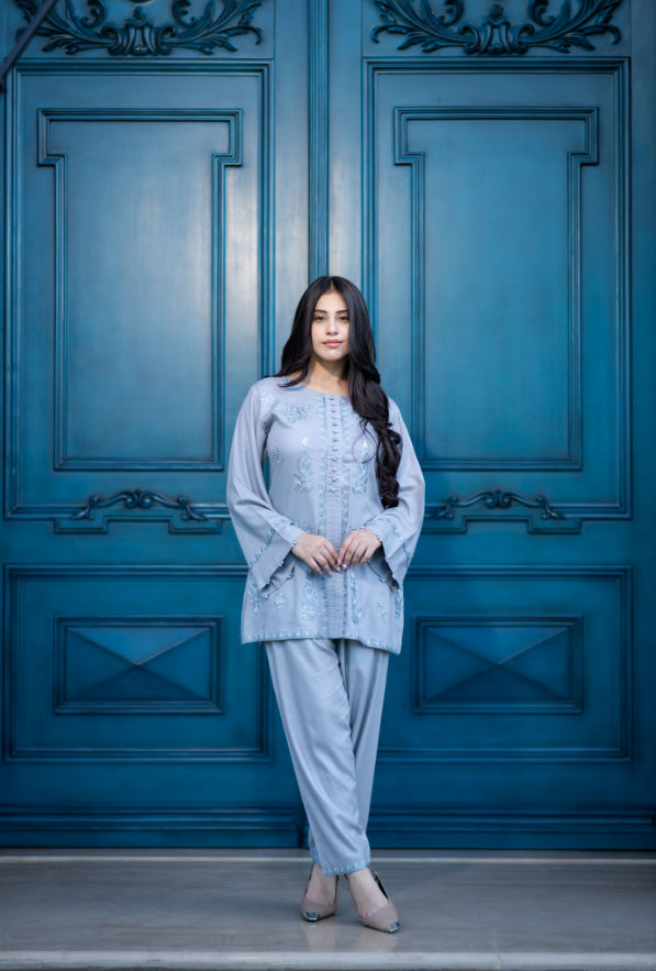 Grey Embroidered Shalwar Kameez