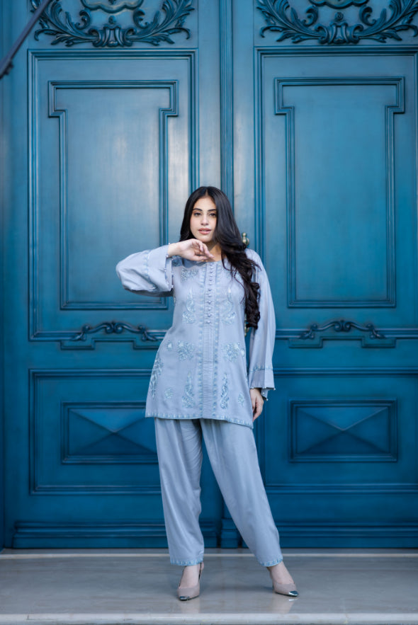 Grey Embroidered Shalwar Kameez