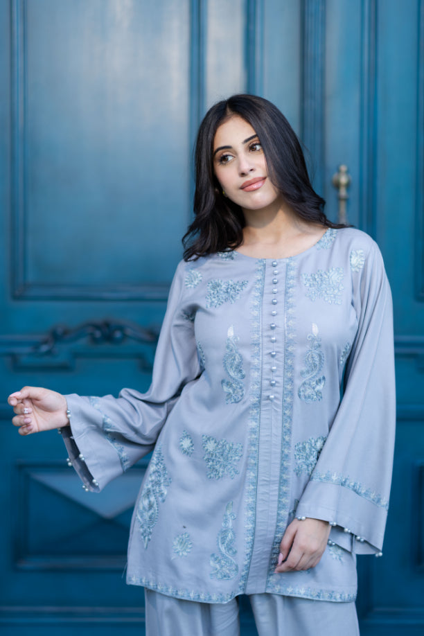 Grey Embroidered Shalwar Kameez
