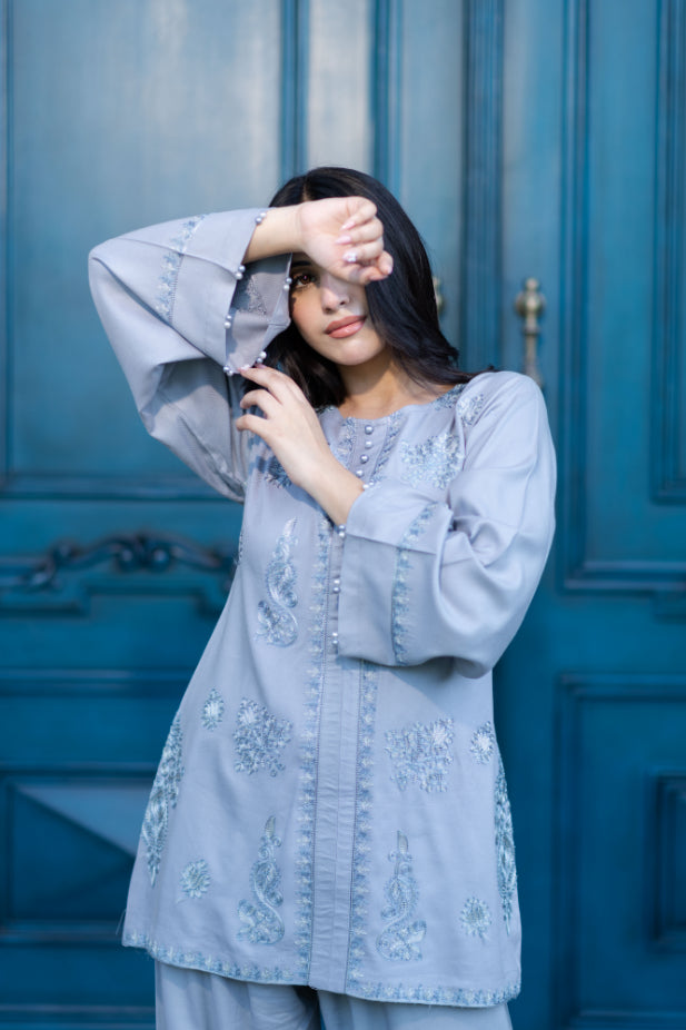 Grey Embroidered Shalwar Kameez