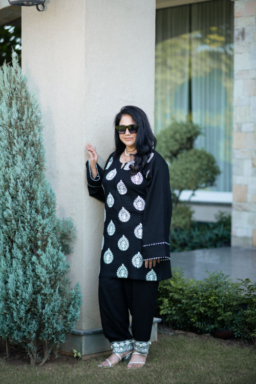 Embroidered Black Shirt With Detailing On Shalwar