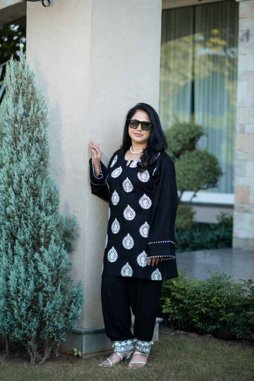 Embroidered Black Shirt With Detailing On Shalwar