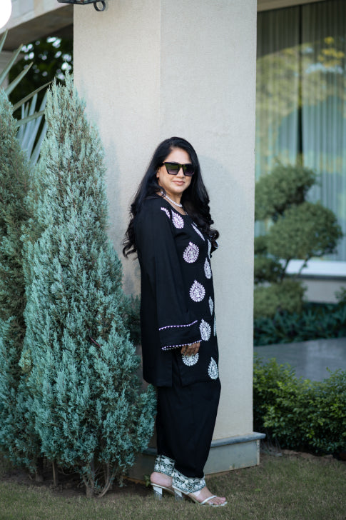 Embroidered Black Shirt With Detailing On Shalwar