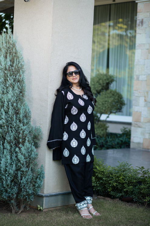 Embroidered Black Shirt With Detailing On Shalwar