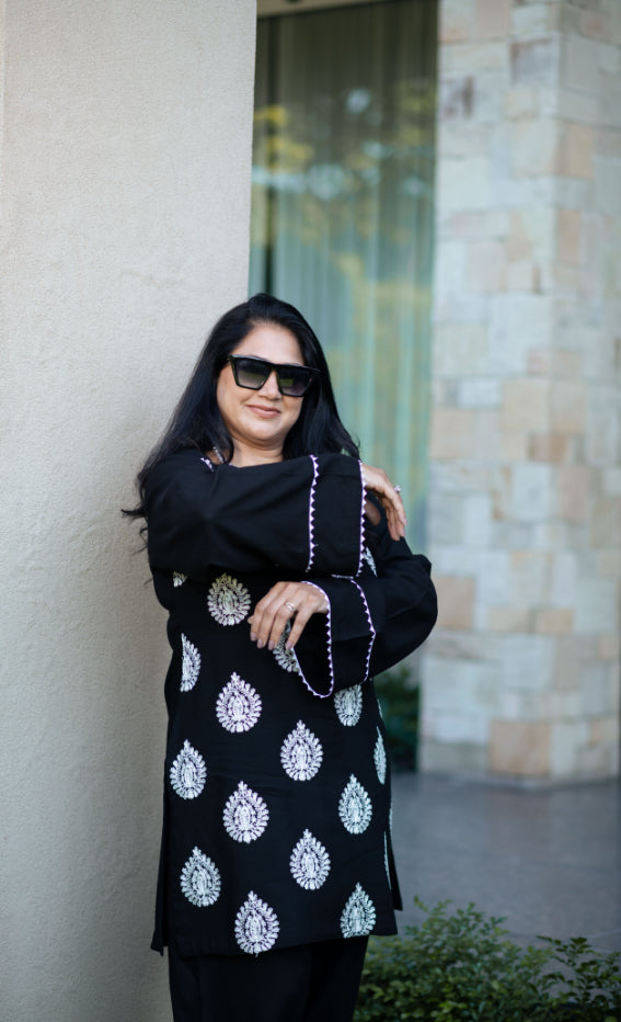 Embroidered Black Shirt With Detailing On Shalwar