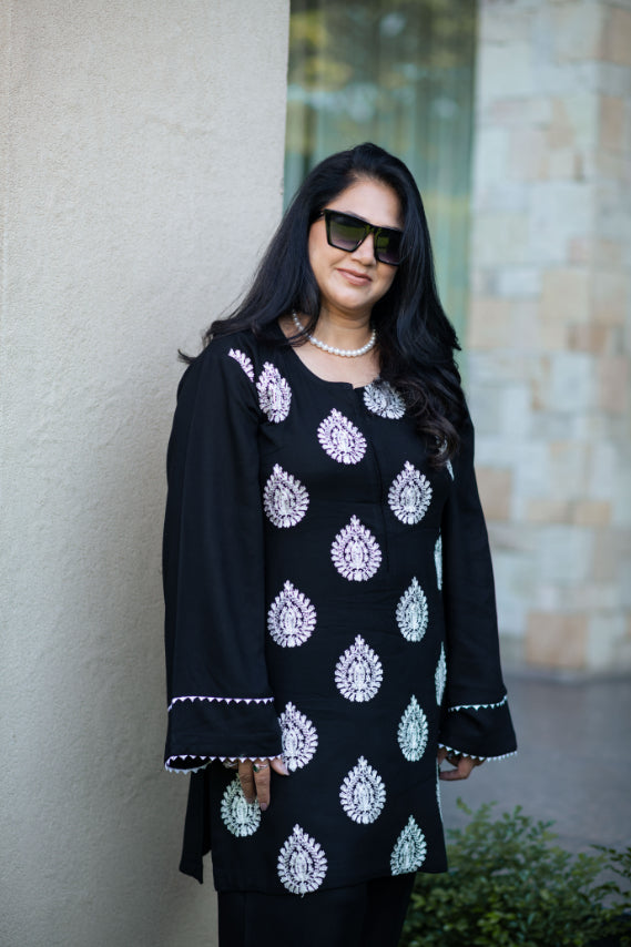 Embroidered Black Shirt With Detailing On Shalwar