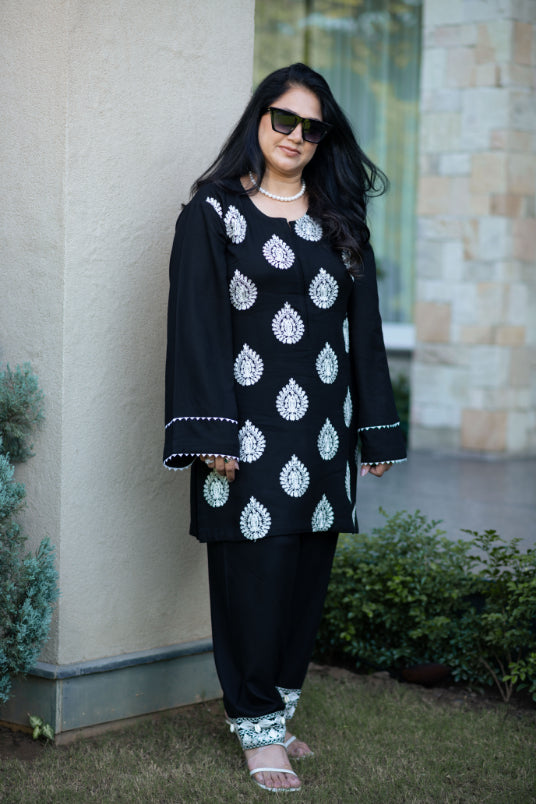 Embroidered Black Shirt With Detailing On Shalwar