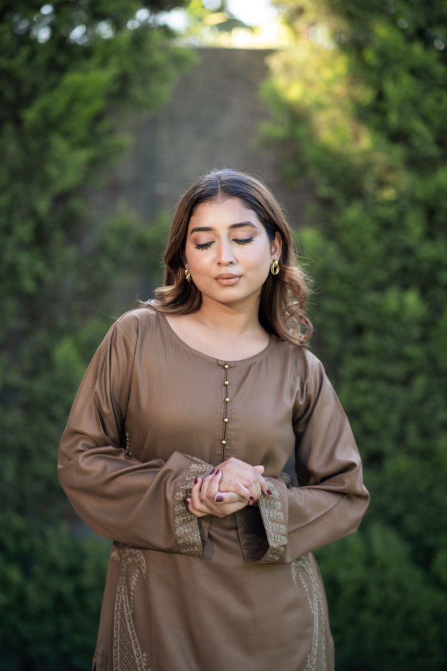 Brown Paisley Embroidered Shalwar Kameez