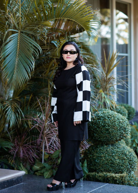 Black Chequered Pashmina Set