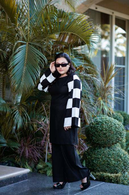 Black Chequered Pashmina Set