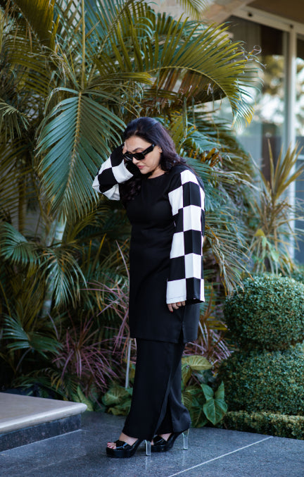 Black Chequered Pashmina Set