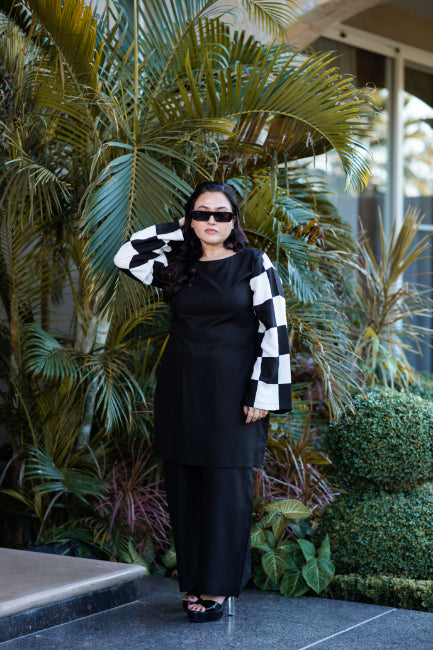 Black Chequered Pashmina Set