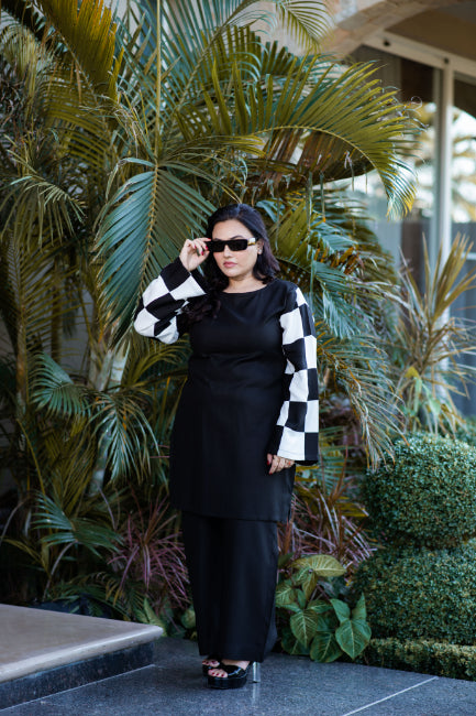 Black Chequered Pashmina Set