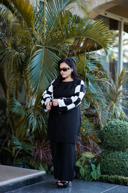 Black Chequered Pashmina Set