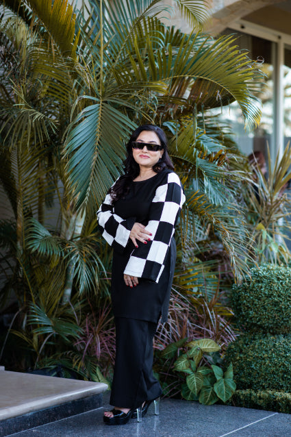 Black Chequered Pashmina Set