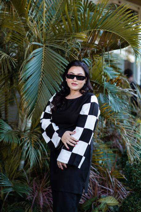 Black Chequered Pashmina Set