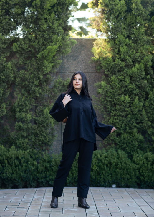 Black Quilted Pant Set