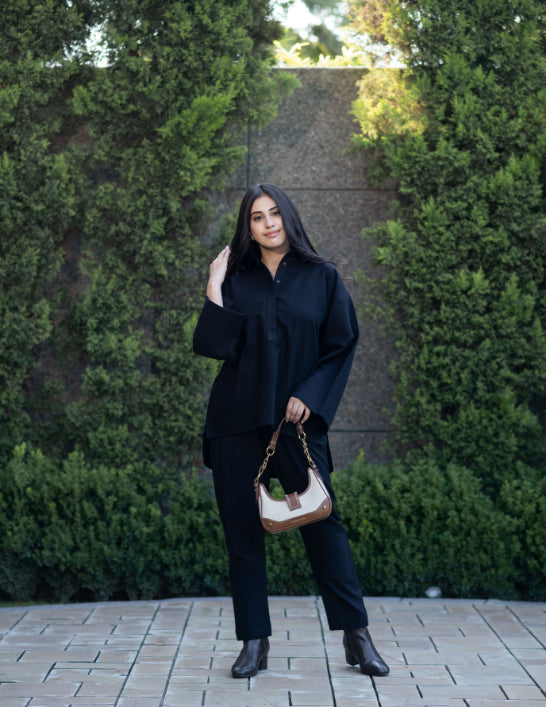 Black Quilted Pant Set