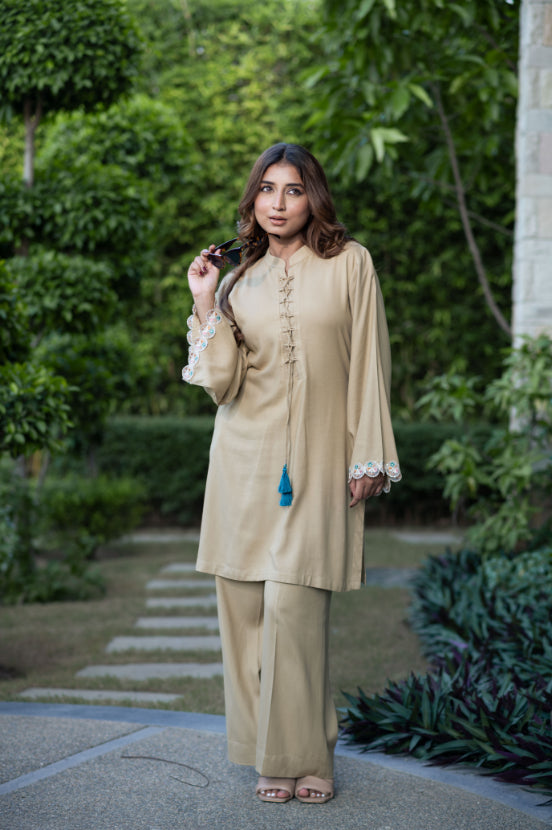 Camel Pashmina Plazo Set