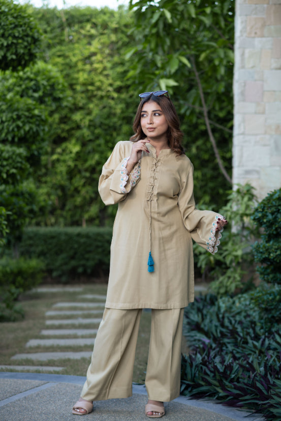 Camel Pashmina Plazo Set