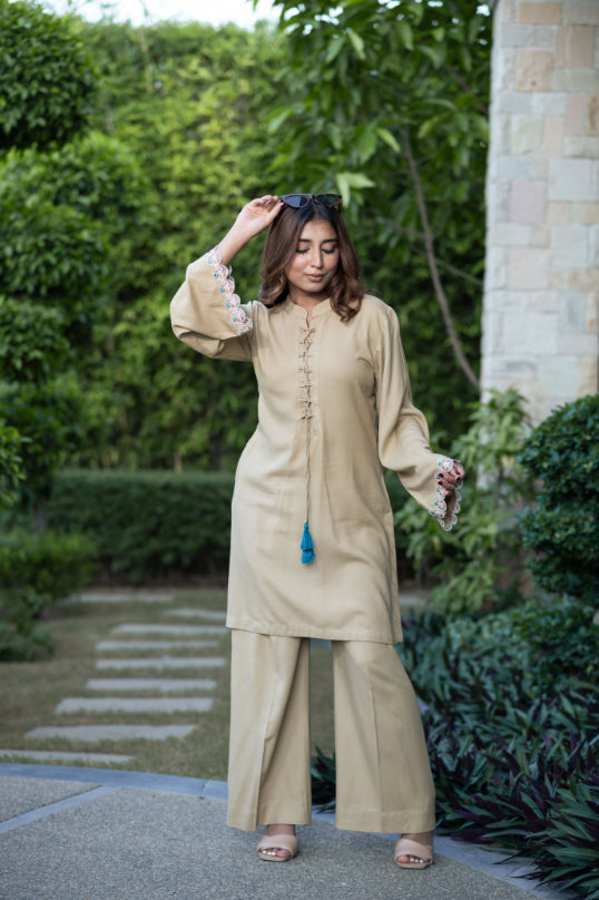 Camel Pashmina Plazo Set