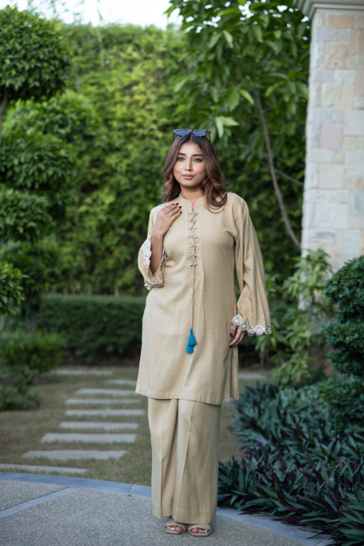 Camel Pashmina Plazo Set