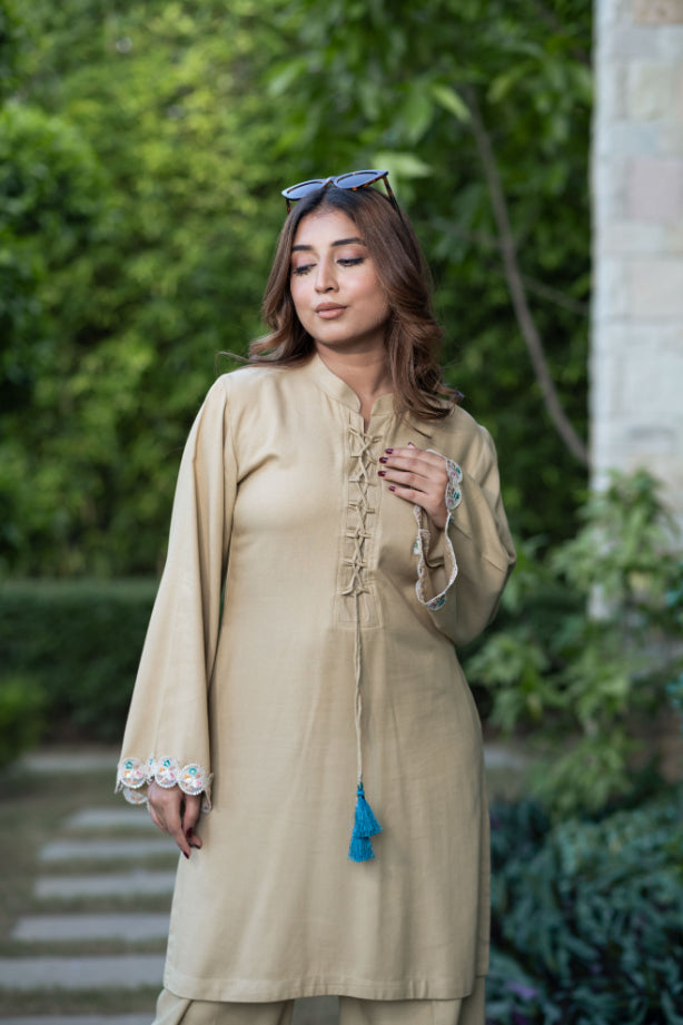 Camel Pashmina Plazo Set