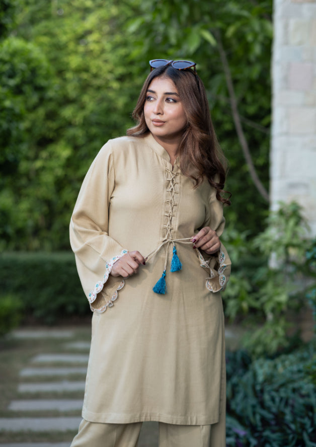 Camel Pashmina Plazo Set