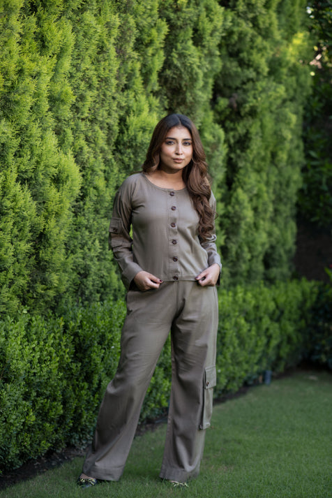 Light Brown Cargo Pants Set