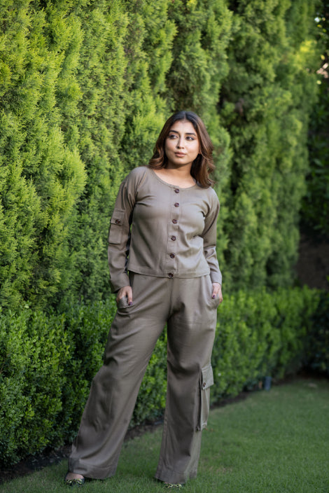 Light Brown Cargo Pants Set