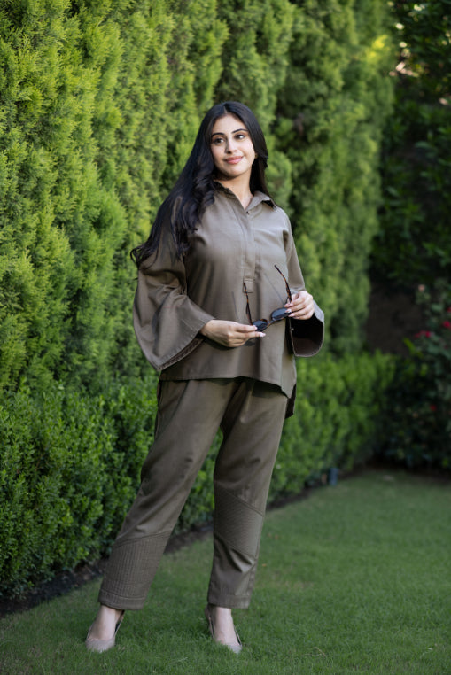 Light Brown Quilted Pant Set