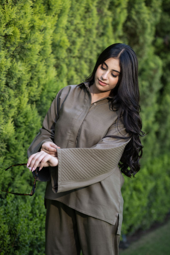 Light Brown Quilted Pant Set