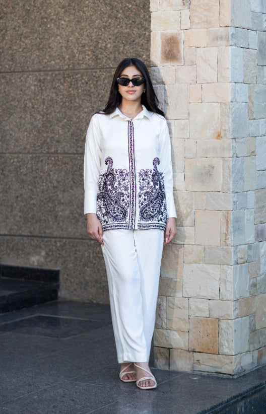 Off- White Embroidered Co-Ord Set