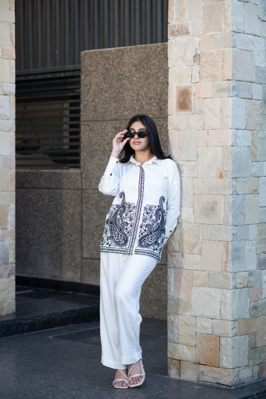 Off- White Embroidered Co-Ord Set