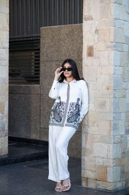 Off- White Embroidered Co-Ord Set