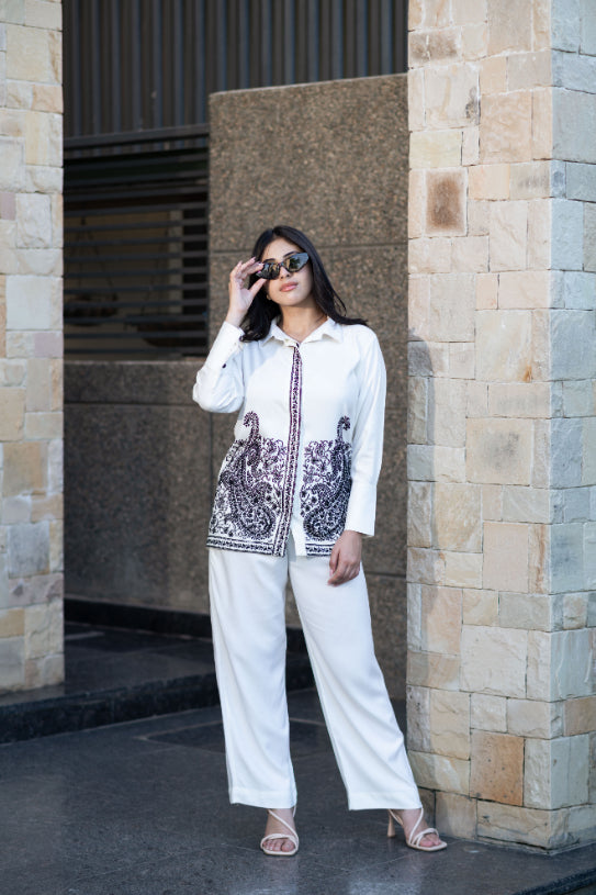 Off- White Embroidered Co-Ord Set