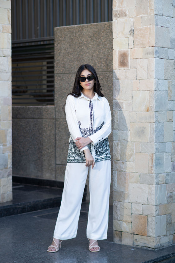 Off- White Embroidered Co-Ord Set