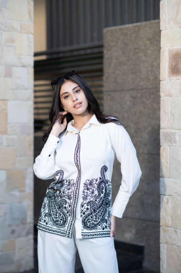 Off- White Embroidered Co-Ord Set