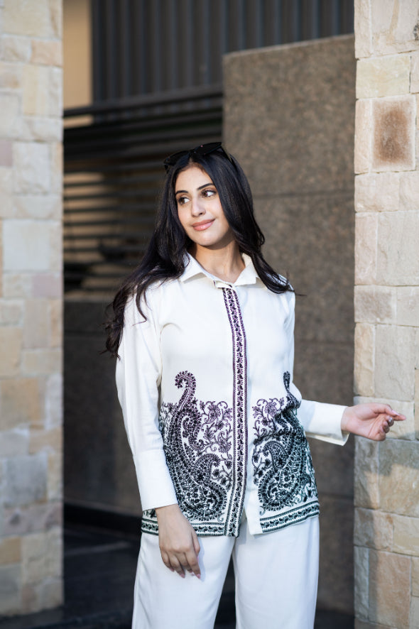 Off- White Embroidered Co-Ord Set