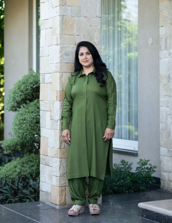 Olive Green Pashmina Kurta Set