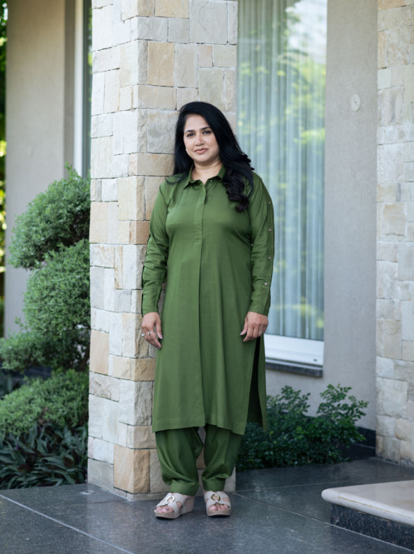 Olive Green Pashmina Kurta Set