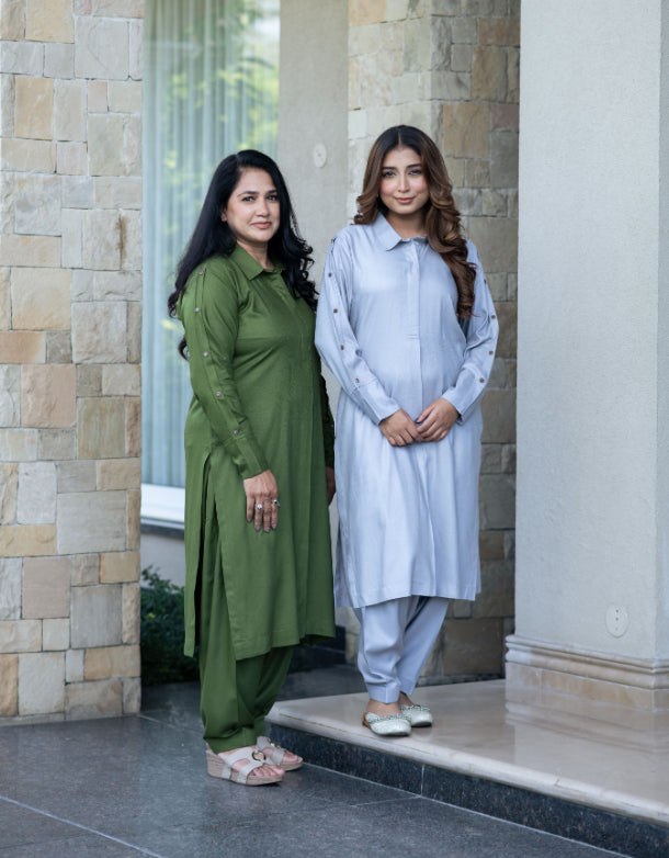 Olive Green Pashmina Kurta Set