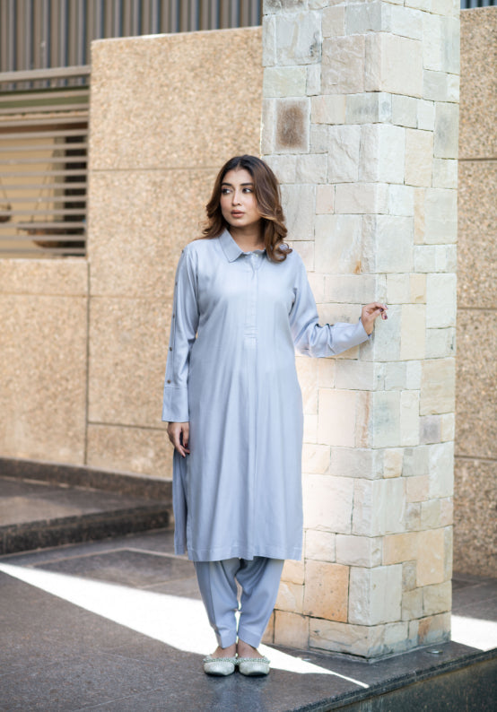 Grey Pashmina Kurta Set