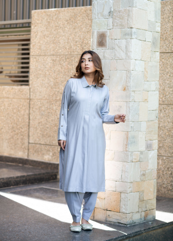 Grey Pashmina Kurta Set