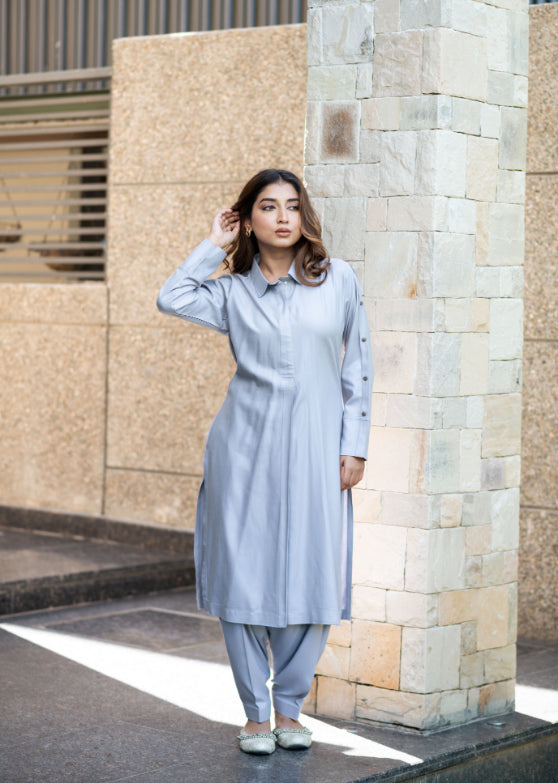 Grey Pashmina Kurta Set